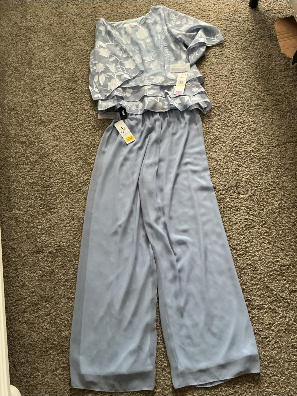 Alex Evenings Light Blue Wide-Leg Satin Pants